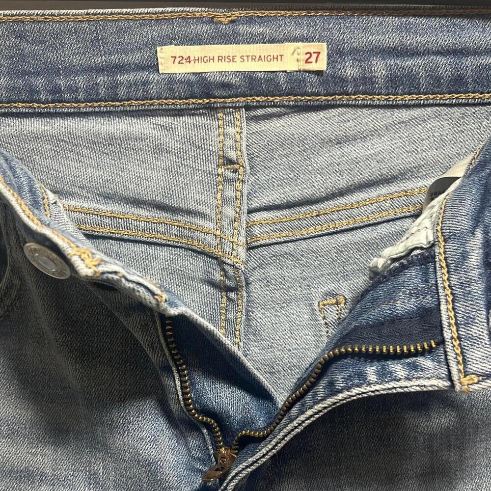 Levi's 724 High Rise Straight Jeans - Distressed Denim - Size 27 - Picture 12 of 16